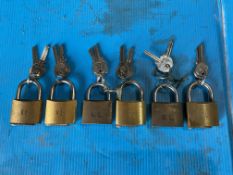 6x Brass KL Padlocks c/w 2 Keys