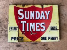 Enamel Sunday Times Advertising Sign - 40x30cms