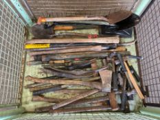 1x Stillage of British Army Axes, Shovels, Picks, Crow Bars, Hammers etc, Approx. 50 items
