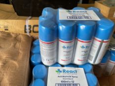 2x Boxes (96 total) Spray Cans of React Anti Bacterial Spray, from MOD