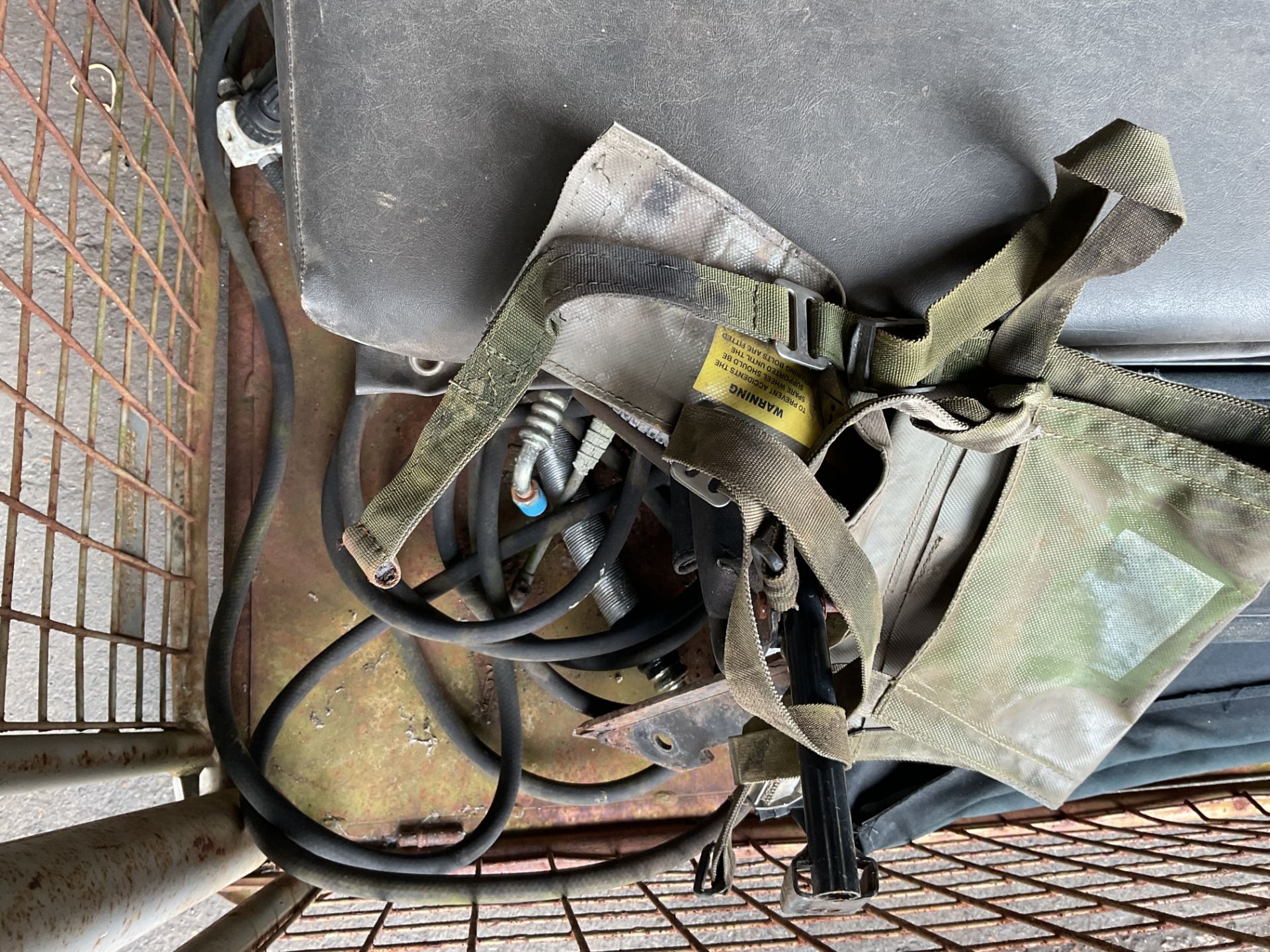 1x Stillage of Land Rover Spares, Seats, Straps, Spare Wheel Warrier Tyre Inflator etc - Image 4 of 7