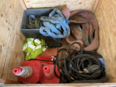 1x Crate of Recovery and Lifting Strops, Inter Vehicle Starting Leads, Cones etc