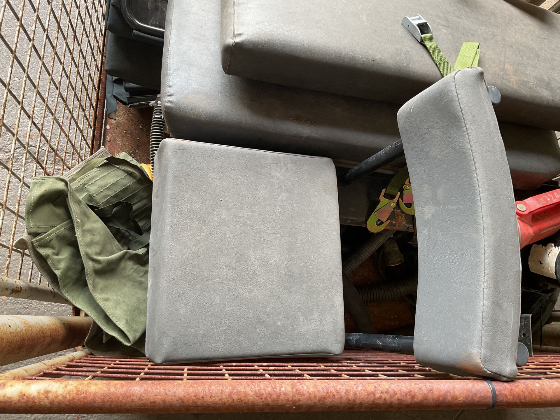 1x Stillage of Land Rover Spares, Seats, Straps, Spare Wheel Warrier Tyre Inflator etc - Image 6 of 7