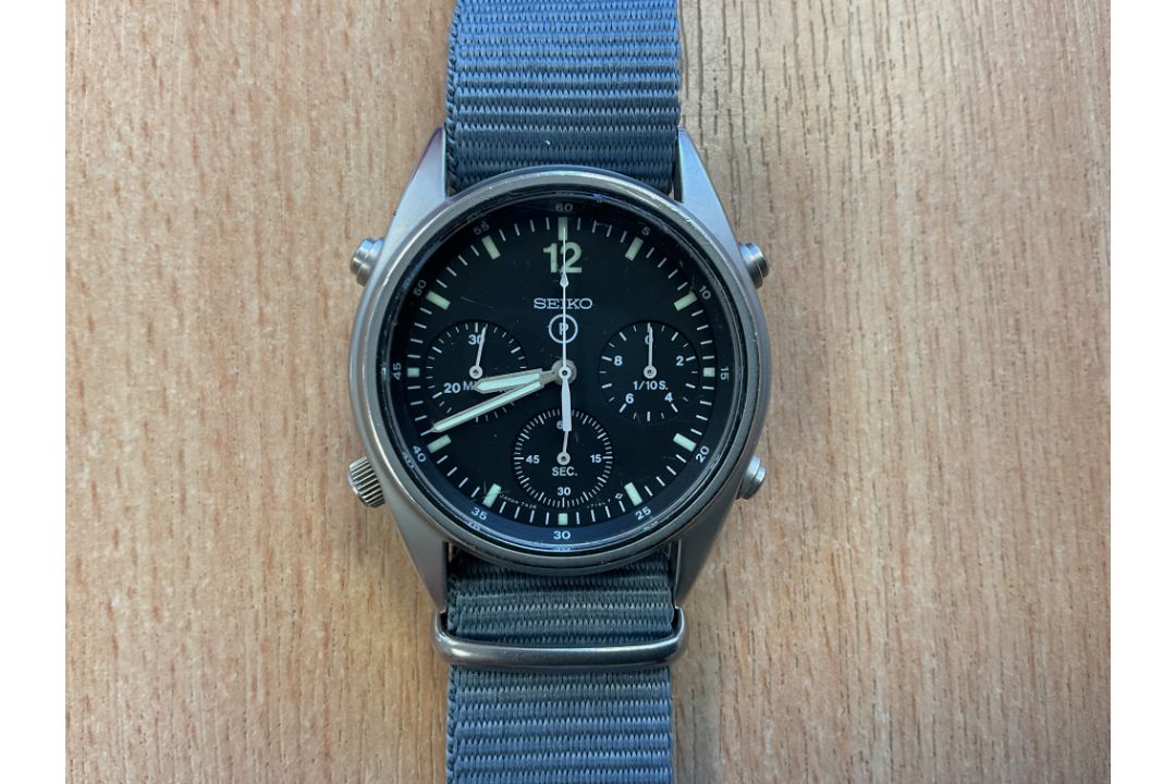 Grade 1 Seiko Gen 1 Pilots Chrono RAF Harrier Force Issue Watch, Date 1988, New Battery / Strap - Image 1 of 4