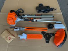 New Unissued Boss DGJ430H Multifunctional Extending Trimmer, inc Chainsaw, Hedge Cutter, Strimmer