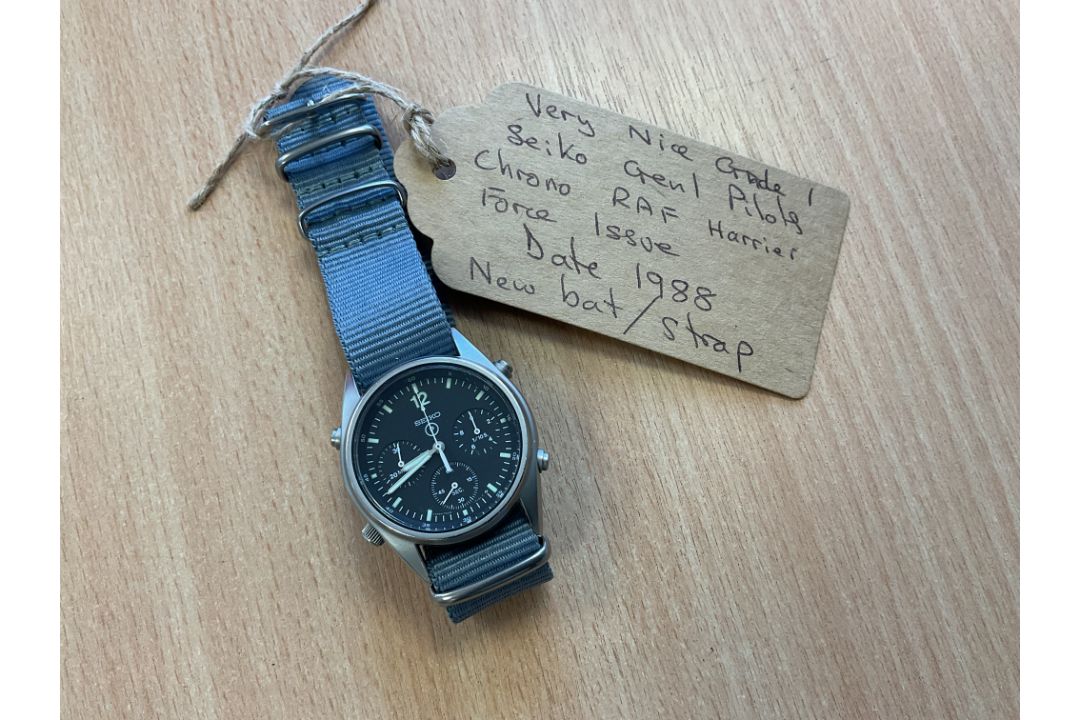 Grade 1 Seiko Gen 1 Pilots Chrono RAF Harrier Force Issue Watch, Date 1988, New Battery / Strap - Image 4 of 4