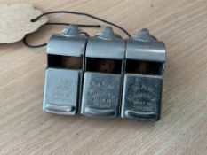 3x British Army ACME Thunderer Service Whistles Broad Arrow Marked , from UK MOD
