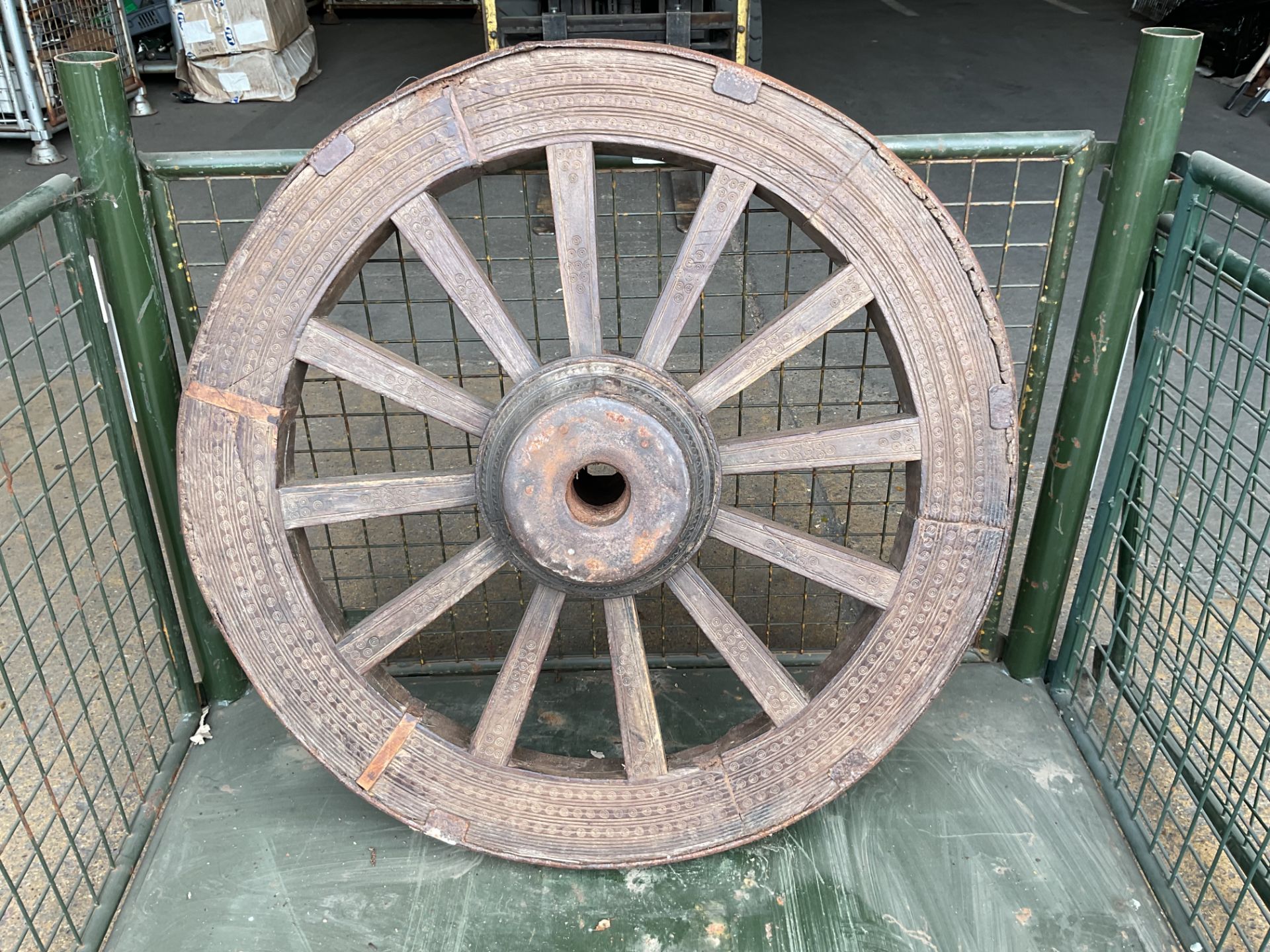 Lovely Steel Rim Very Old Wooden Spoked Cart/Wagon Wheel (3ft dia 3 inches wide)