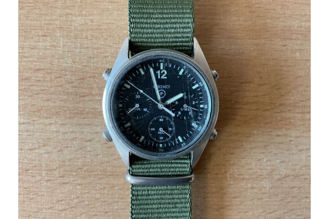 Rare Seiko Gen 1 Pilots Chrono RAF Harrier Force Issue, Nato Marks, Date 1984, Snº 1691 - Image 1 of 4