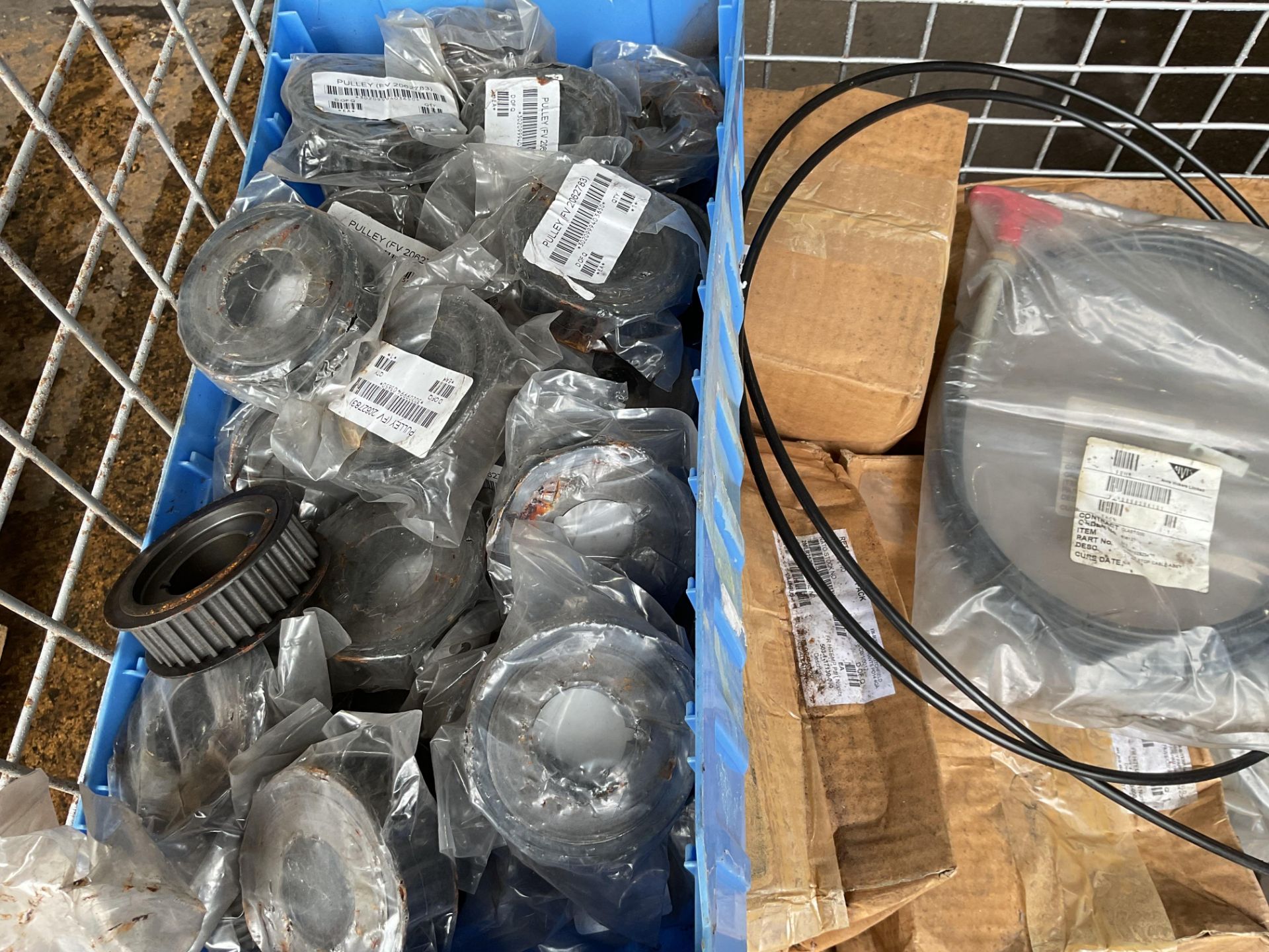 Stillage of new unissed FV spares inc pulleys, stop cables etc. From MOD. - Image 2 of 8