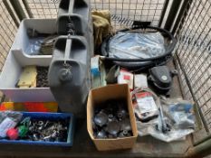 1X STILLAGE OF VEHICLE SPARS, WATER JERRY CANS, LOAD STRAPS, ETC FROM MOD
