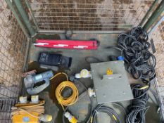 1X STILLAGE OF 110 VOLT TRANSFORMER, EXTENSION LEADS, ELECTRICAL TESTER, JIG SAW, ETC