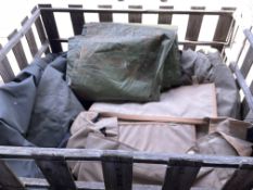 1 WOODEN STILLAGE OF CANVAS SHEETS, TENTS COVERS, ETC FROM MOD -STILLAGE INCLUDED