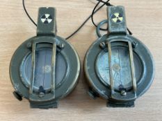 2x Stanley London British Army Brass Prismatic Compass, from MOD