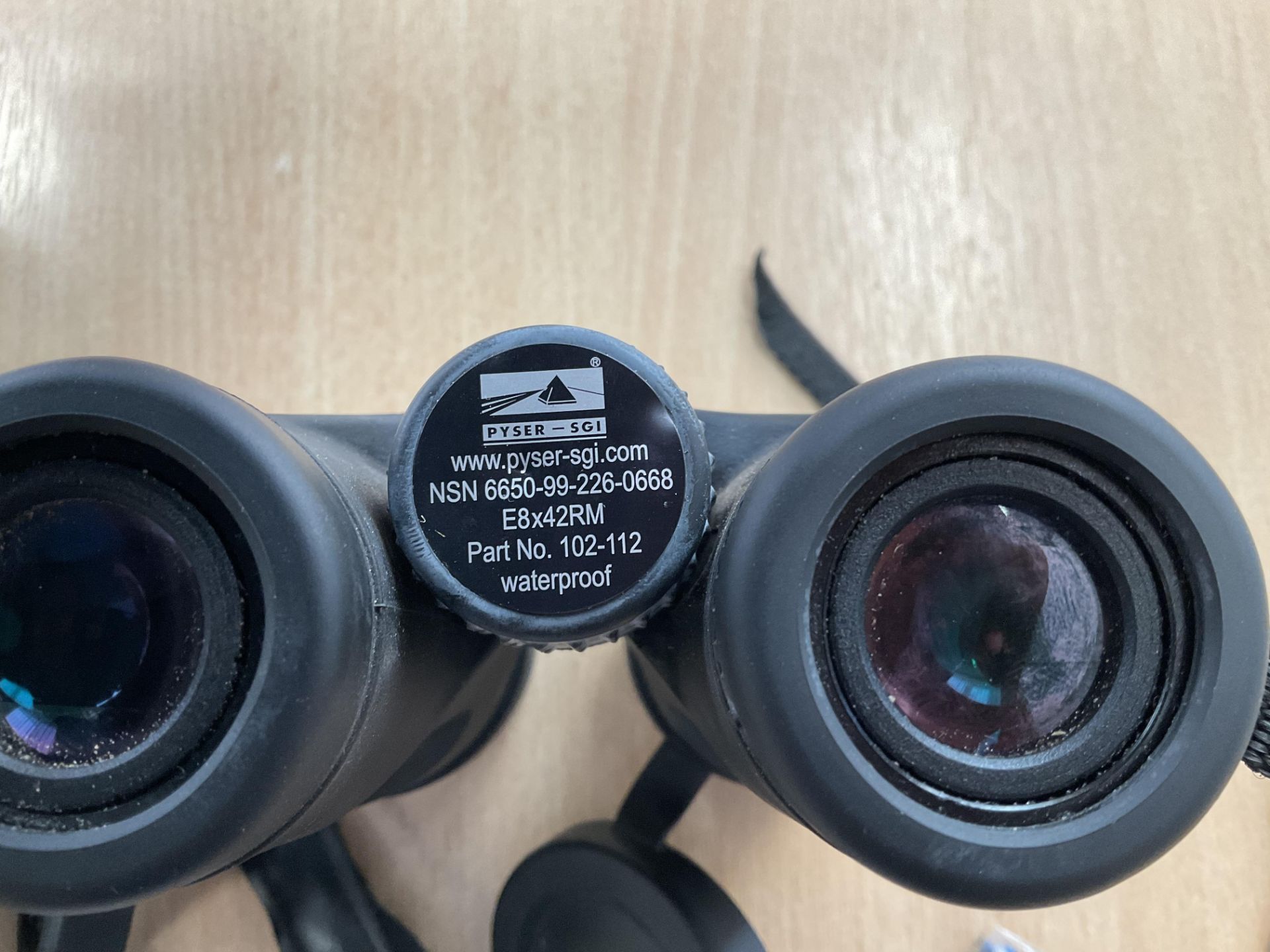 Pair of British Military PYSER-SGI E8X 42 RM WATER PROOF BINOS with case and lens covers from MOD - Image 3 of 13