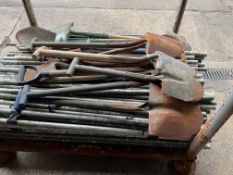 1X STILLAGE OF 200 + ALUMINIUM POLES BRITISH ARMY SHOVELS FROM MOD