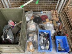 1X STILLAGE OF GRINDING DISCS, DRIVE SHAFTS FIXING BOLTS, BADGES, TOOLS, ETC