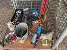 1X STILLAGE OF TOOLS, SEARCH LIGHT, SURVEY POLES, SHOCK ABSORBERS ETC FROM MOD