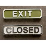 2x Signs, Exit and Closed - 39cm x 10cm