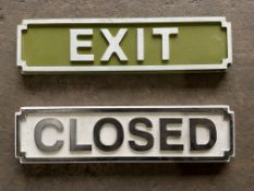 2x Signs, Exit and Closed - 39cm x 10cm