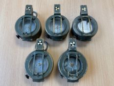 5x British Army Stanley London Brass Prismatic Compass in Mils, from MOD