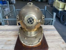 US Navy MK V Brass Diving Helmet on Plinth Repro.