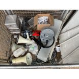 1x Stillage of Megaphones, Cables, Hose Clips, White Boards etc
