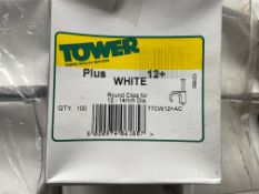 93x Boxes of New Unused Tower White 12-14mm Cable Clips (Total 9300)