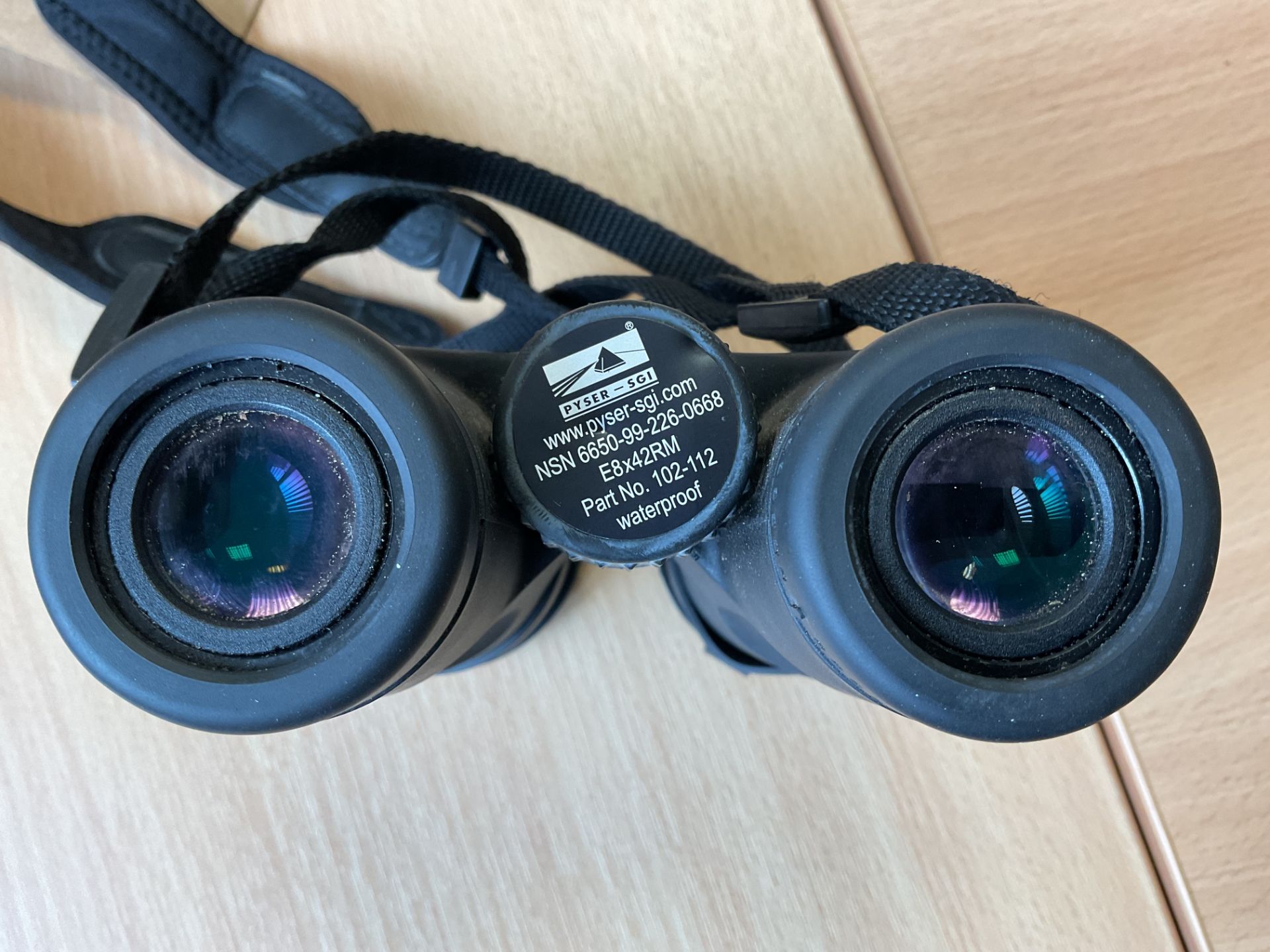 Pair of British Military PYSER - SGI E 8 x 42 RM Bino's with Lens Covers etc, from MOD. - Image 4 of 7