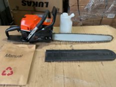 1X NEW UNISSUED 20 inch PETROL 52cc CHAIN SAW C/w MANUAL ETC