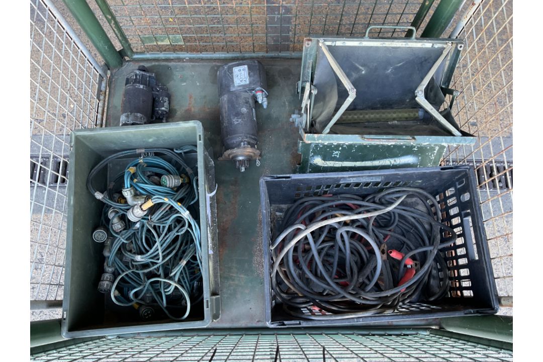 1x Stillage of Starter Motors, Jump Leads, BV Cables, Fuel Filters etc, from MOD - Image 1 of 6