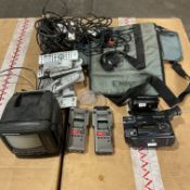 1x Crate of Video Camera's, Seiko Stop Watches/Timer/Printer, TV, Cables etc