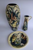 A Rachel Bishop for Moorcroft Lamia pattern vase of tapering form, similar jug, both tubelined with 