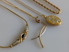 An integrated pendant necklace with diamond decoration; two pendant necklaces, another pendant 