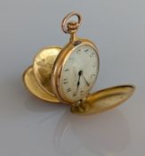 An Edwardian yellow gold stem-wind full-hunter fob watch with diamond decoration to case