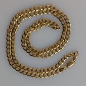 A yellow gold flat curb-link neck chain with a lobster clasp, 60 cm and another similar lighter 