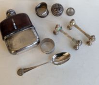 A George V silver and crocodile skin hip flask, glass damaged, monogrammed, hallmarked for G & J W H