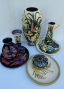 A Rachel Bishop for Moorcroft Lamia pattern vase of tapering form, similar jug, both tubelined with 
