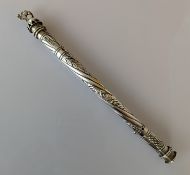 A Victorian silver sealing wax holder of cylindrical form with foliate decoration, hinged cover 