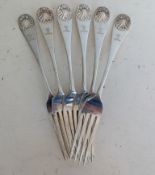A set of six Victorian silver dinner forks with scallop decoration, crested, hallmarked for Chawner 