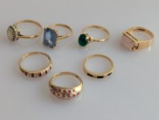 A selection of yellow gold gem-set rings, all hallmarked 9ct, mixed sizes, 22g