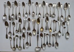 Three George III silver bright-cut teaspoons, 1798 and one other 1805, makers' marks rubbed 