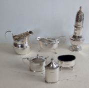 A George III silver cream jug with etched decoration and fluted handle, 9 cm H, hallmarked for Thoma