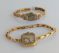 An early 1920s Rolex ladies dress watch with a 9ct gold case and elastic strap another similar with 