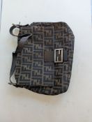 Fendi Zucca mamma baguette FF tobacco brown monogram canvas flap shoulder bag with flat leather hand