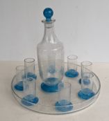 An Art Deco Daum Nancy France liqueur set comprising decanter, 24 cm H, and eight glasses, 6.5 cm H 