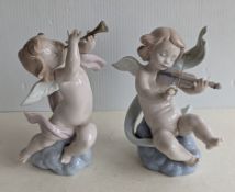 A Lladro Angelic Music 6838 and Angelic Serenade 6837 figurines with original boxes, tallest 20.5 cm