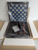 The Waterloo Museum 'Battle of Waterloo' chess set, with board containing cast lead chess pieces