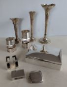 A Victorian silver oblong cigarette box with wood lined interior, 13 cm W, marks rubbed; an Edward