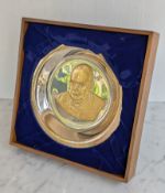 A boxed John Pinches hallmarked silver (filled) commemorative plate for 'The Churchill Centenary 